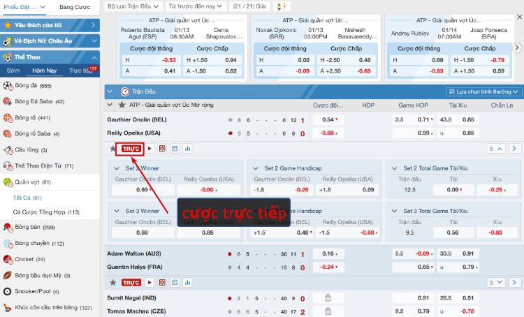 cược trực tiếp tennis Fun88
