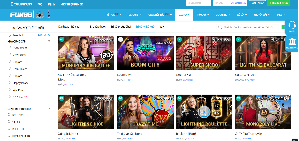 Fun88 casino mang tới vô vàn game hấp dẫn